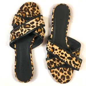 NEW J. Crew Leather Calf Hair Leopard Sandals Sz 8